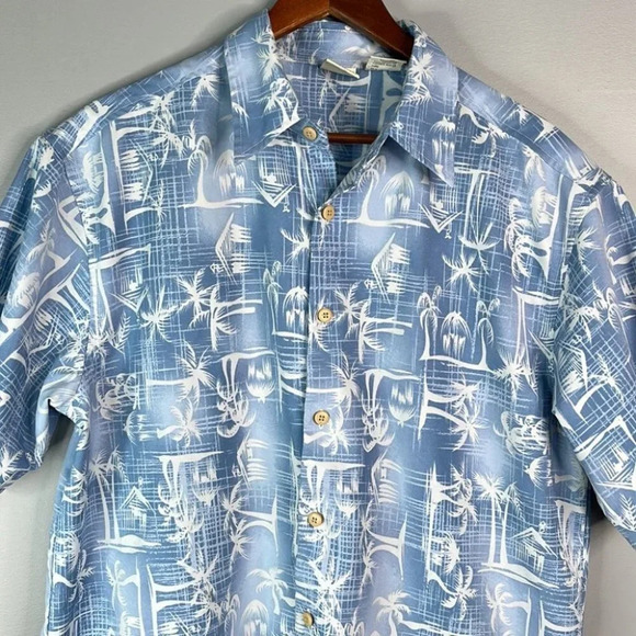 VINTAGE Y2K Men’s Blue Tropical Print Hawaiian Shirt 725 Short Sleeve Size M - Picture 3 of 11
